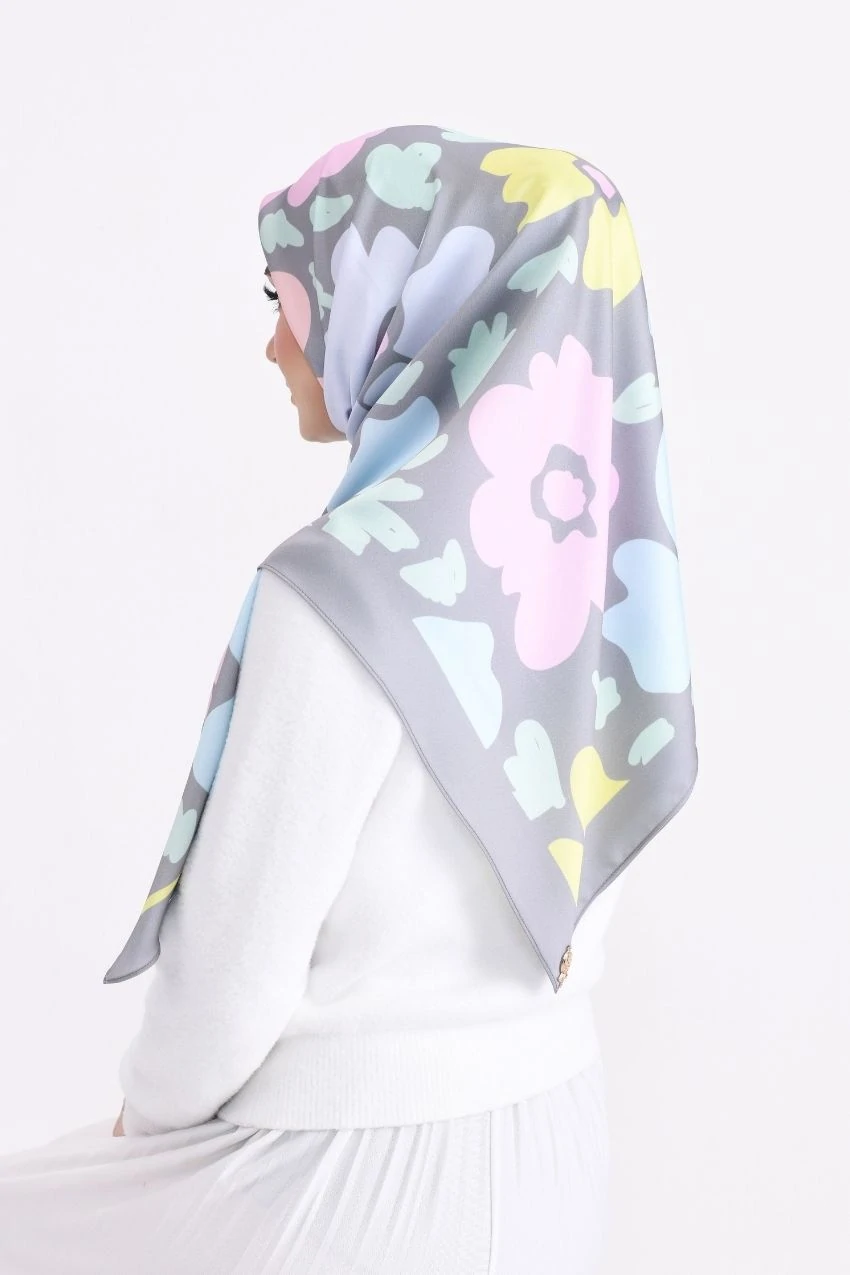Grey Border Silk Square Printed Scarf