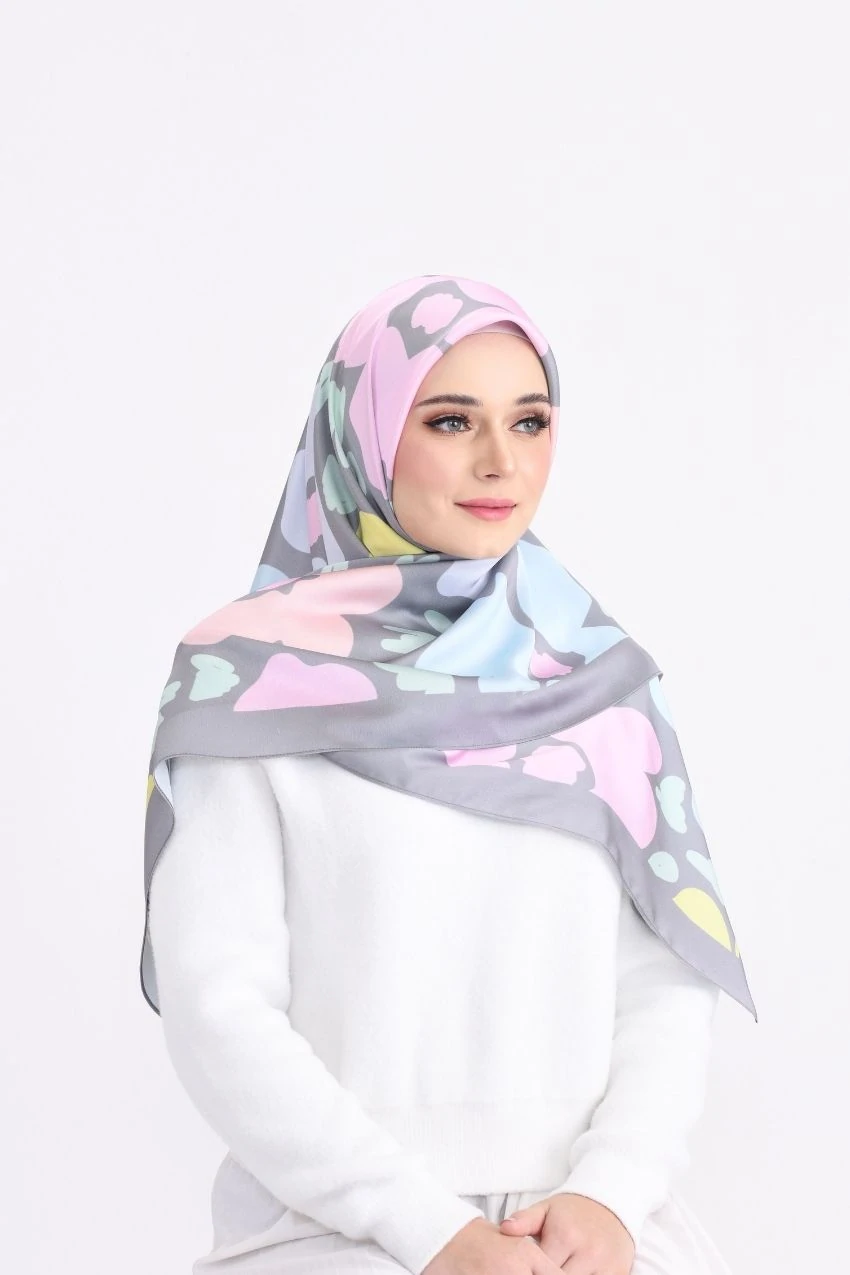 Grey Border Silk Square Printed Scarf