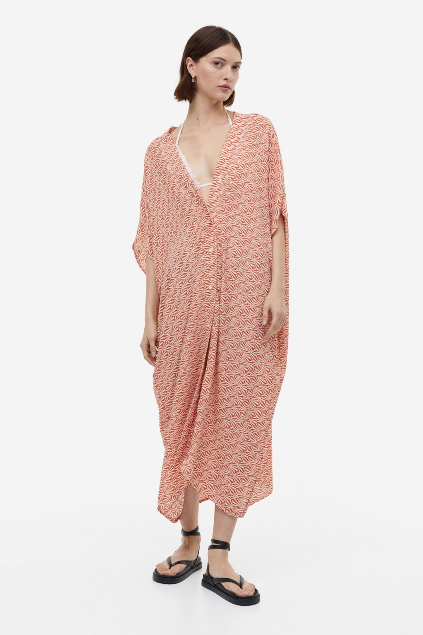 Orange Colour Printed Soft Cotton Blend Kaftan
