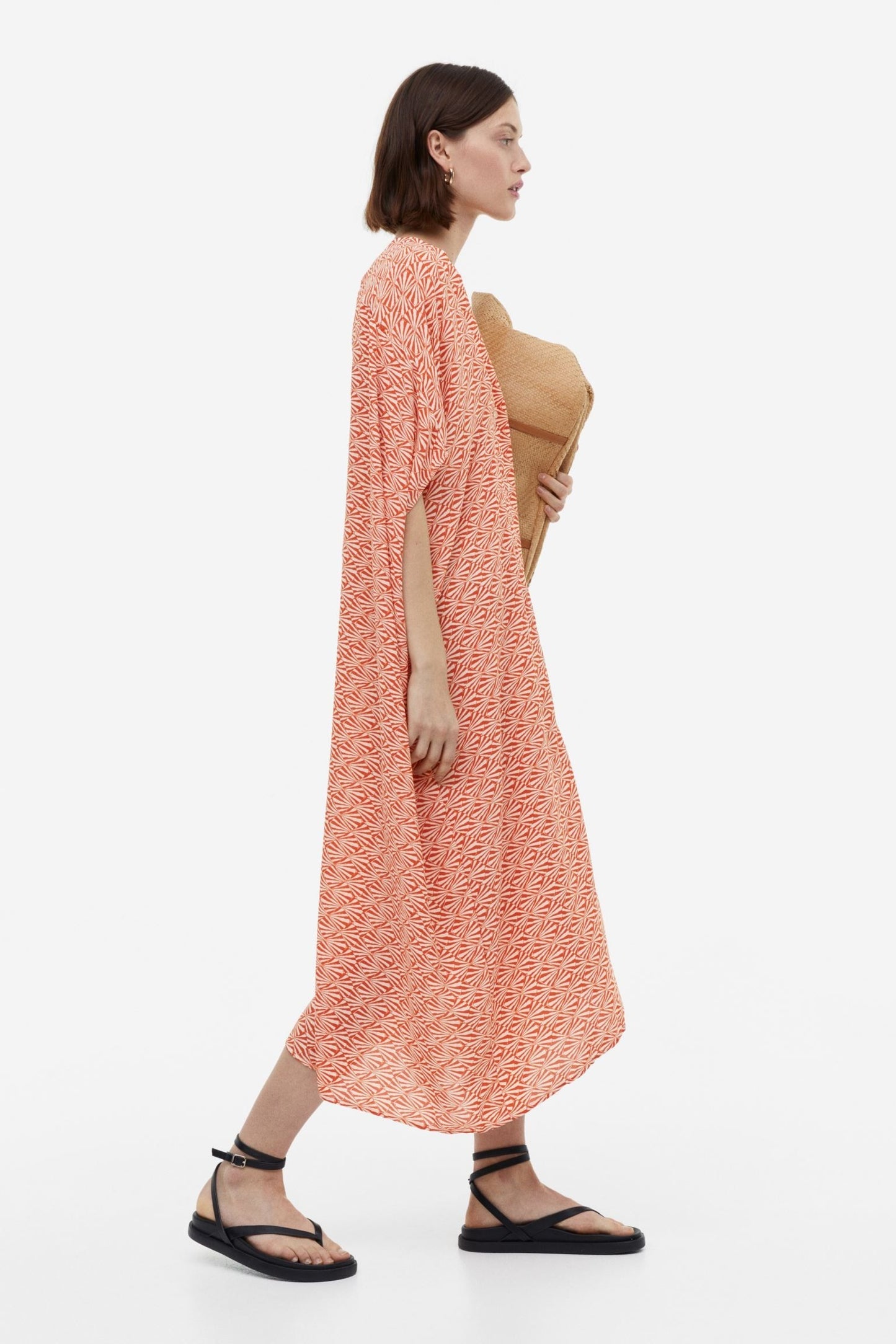 Orange Colour Printed Soft Cotton Blend Kaftan