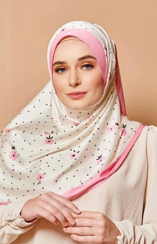 Pink Border Silk Square Printed Scarf