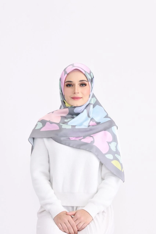 Grey Border Silk Square Printed Scarf