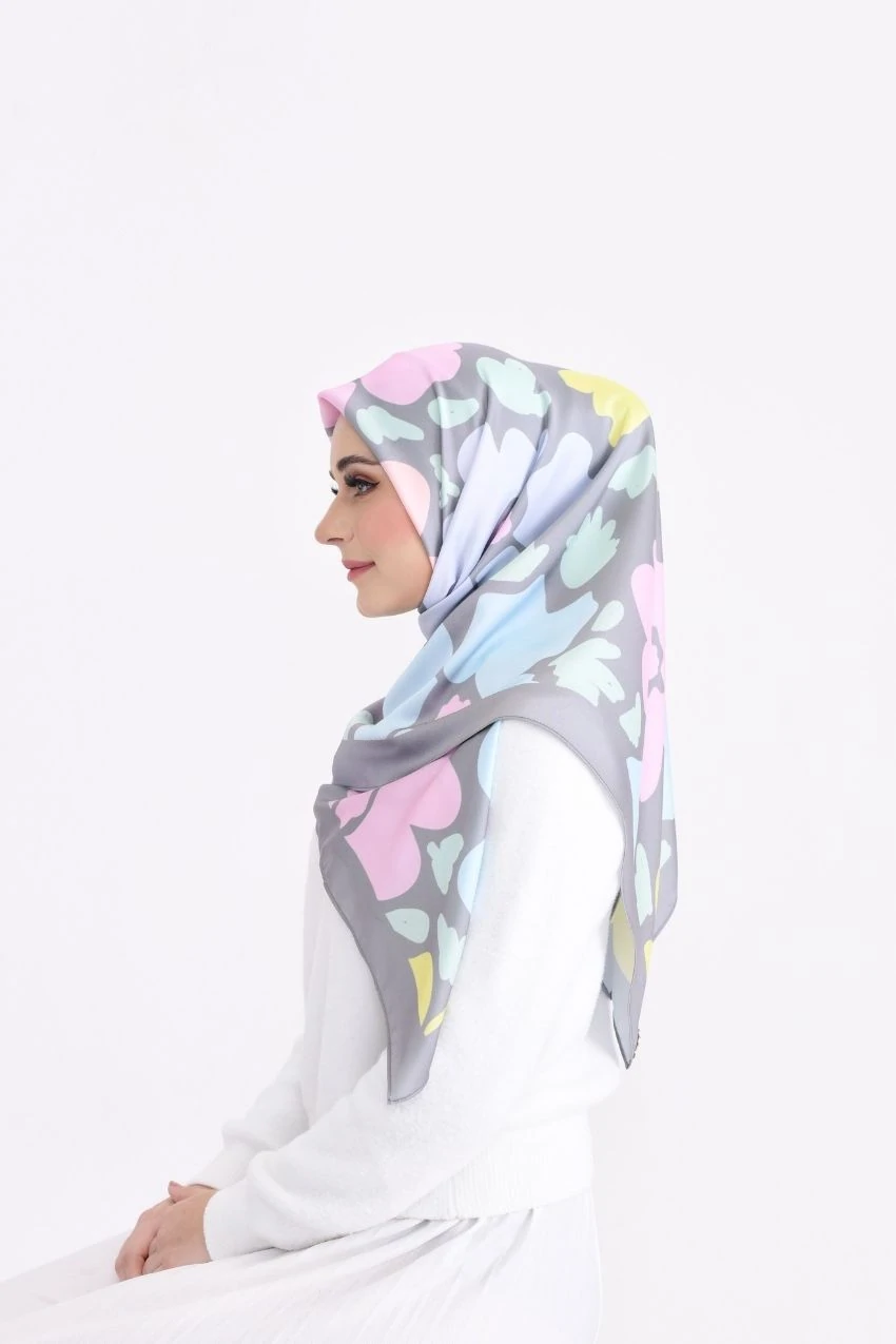Grey Border Silk Square Printed Scarf