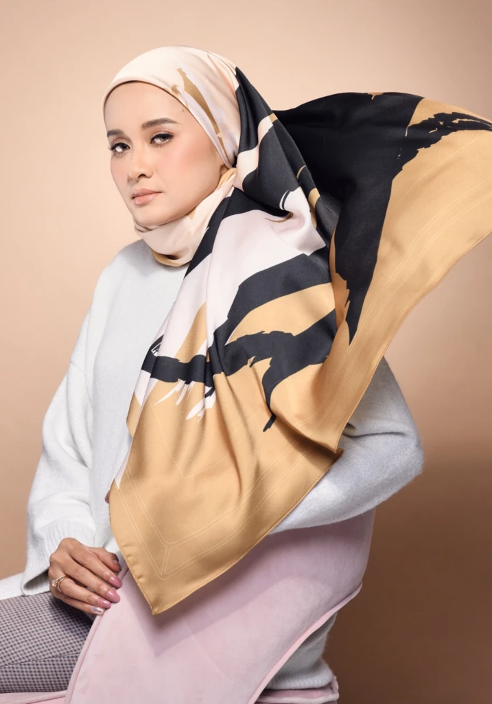 Gold And Black Smoothy Silk Square Printed Scarf