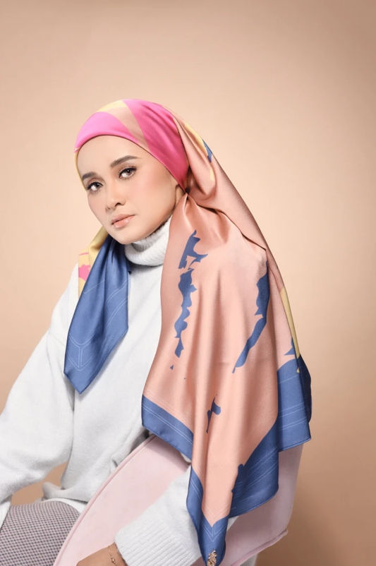 Blue Smoothy Silk Square Printed Scarf