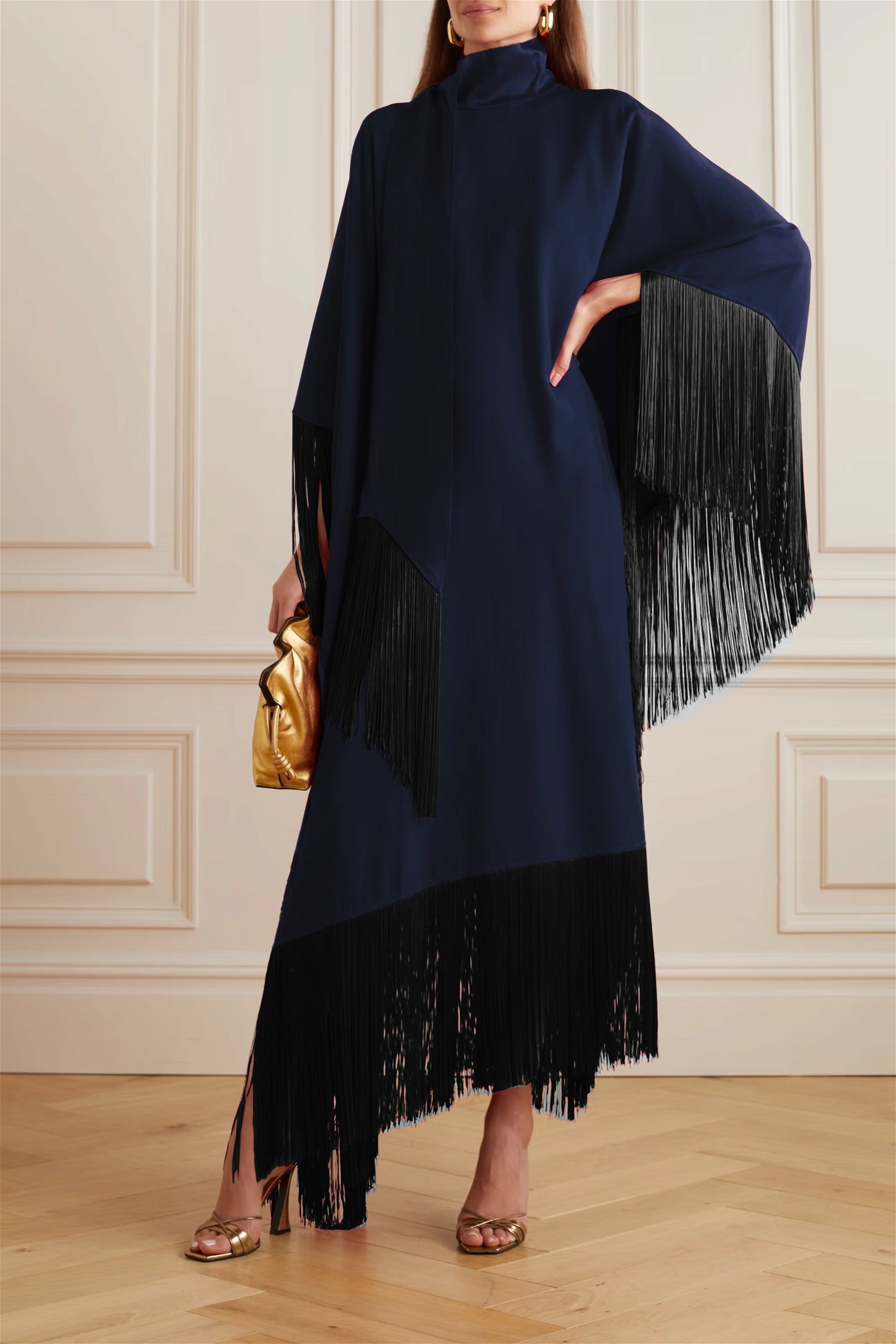 Designer regular Wear Navy Blue High Neck kaftan