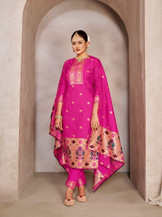 Vivid Cerise Pure Tapeta Silk Designer Dress Material