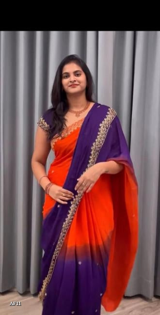 Soft Hand Dyeing Chinnon Saree With *Heavy Embroidery Sequence And Jari Work And Border Arca