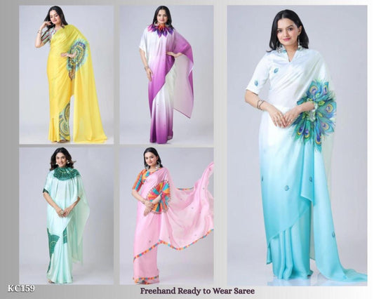 Ready To Wear Free-hand Satin Saree👜✨ This Free Hand Satin Saree Showcases Fashion