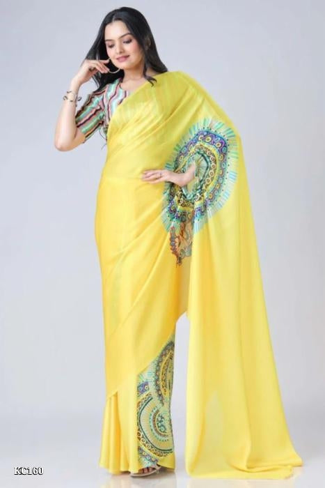 Ready To Wear Free-hand Satin Saree👜✨ This Free Hand Satin Saree Showcases Fashion