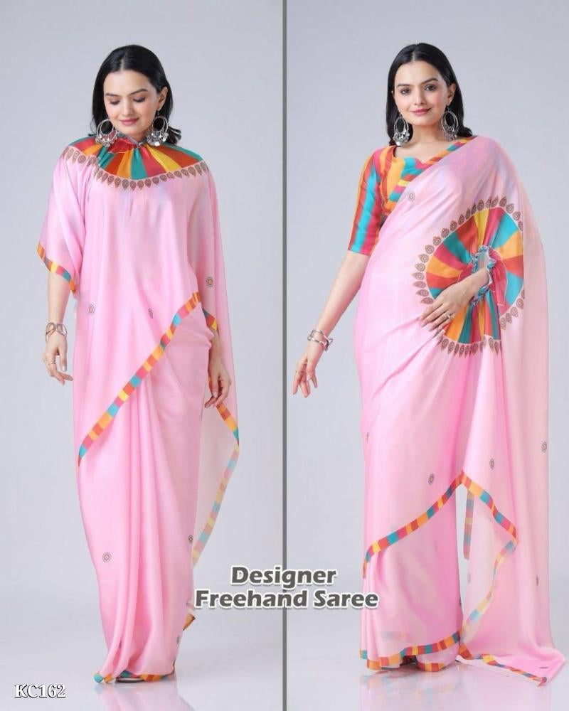 Ready To Wear Free-hand Satin Saree👜✨ This Free Hand Satin Saree Showcases Fashion