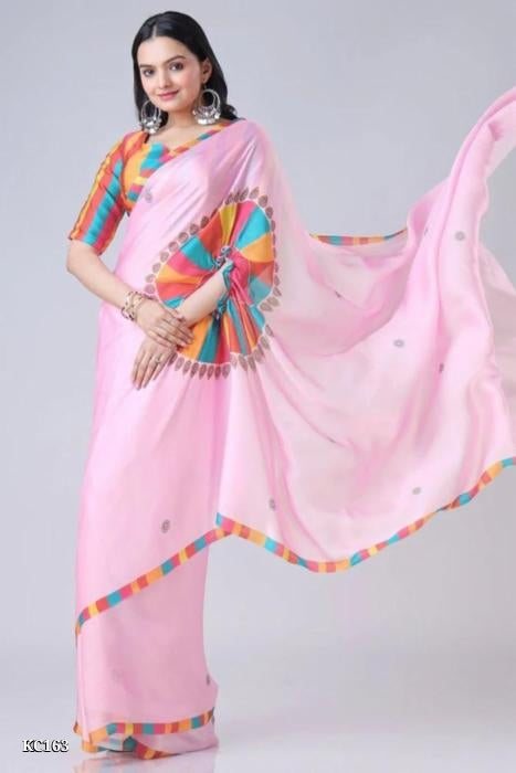 Ready To Wear Free-hand Satin Saree👜✨ This Free Hand Satin Saree Showcases Fashion