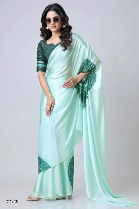 Ready To Wear Free-hand Satin Saree👜✨ This Free Hand Satin Saree Showcases Fashion