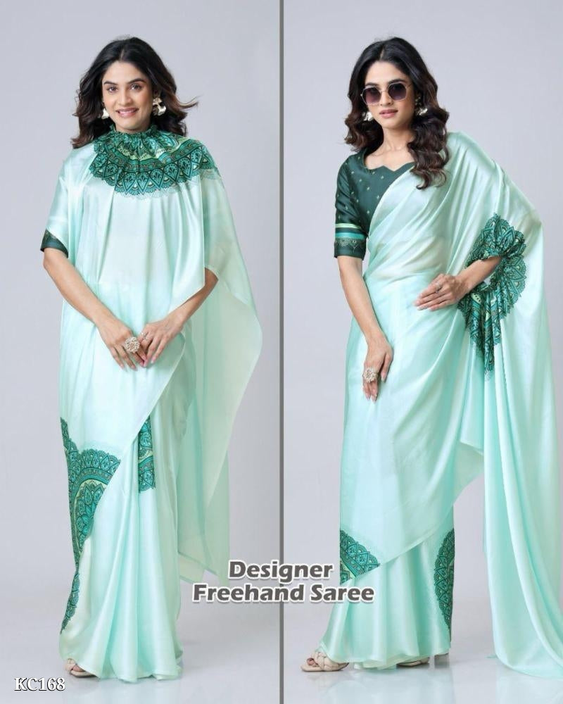 Ready To Wear Free-hand Satin Saree👜✨ This Free Hand Satin Saree Showcases Fashion