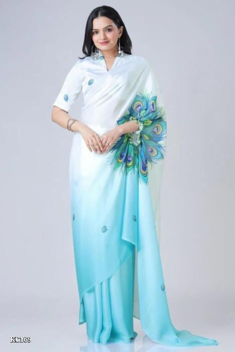 Ready To Wear Free-hand Satin Saree👜✨ This Free Hand Satin Saree Showcases Fashion