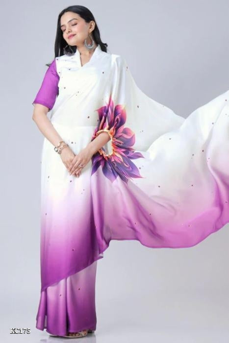 Ready To Wear Free-hand Satin Saree👜✨ This Free Hand Satin Saree Showcases Fashion
