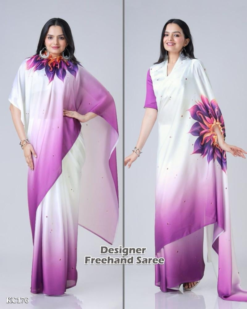 Ready To Wear Free-hand Satin Saree👜✨ This Free Hand Satin Saree Showcases Fashion