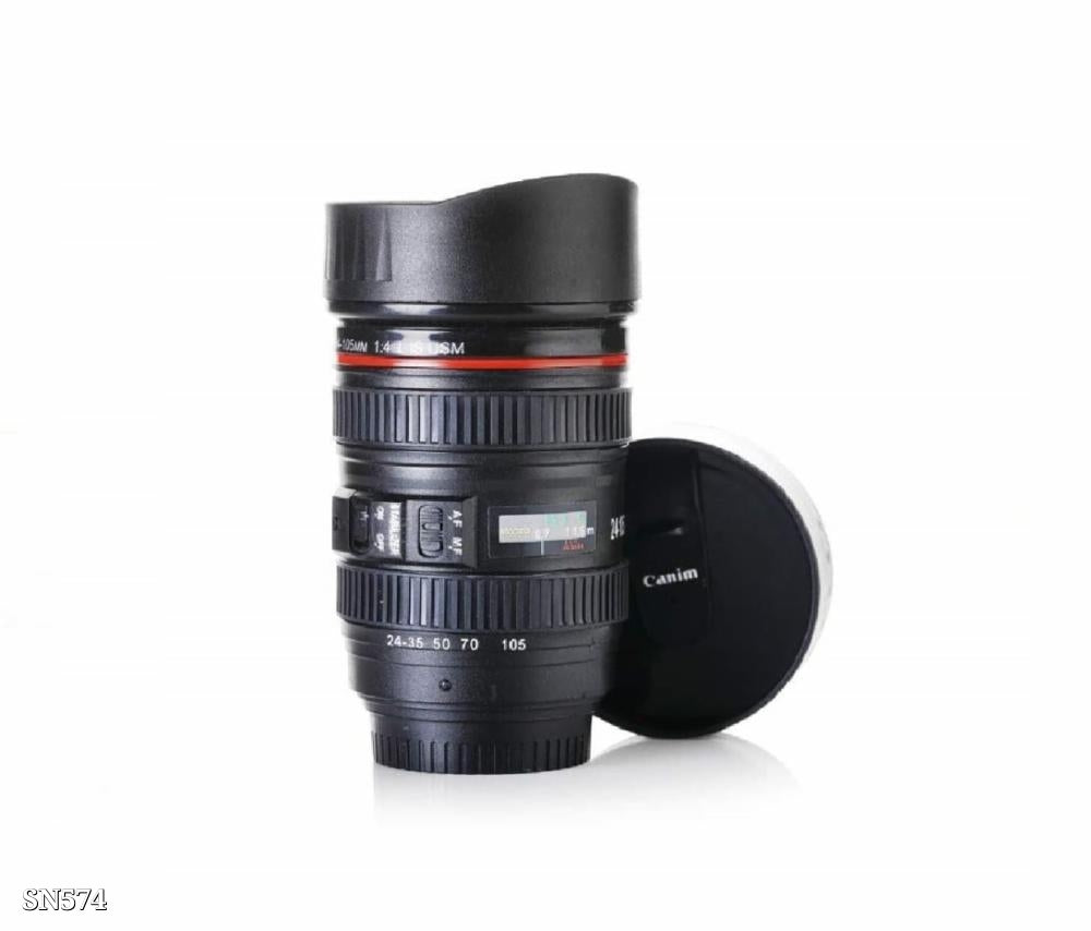 Super Classic Camera Lens Shaped Coffee Mug With 2 Lids, Steel Insulated | Gifting Idea| Dslr Camera Lens Shaped Travel Thermos Cup 350 Ml - (pack Of 1 -black)
