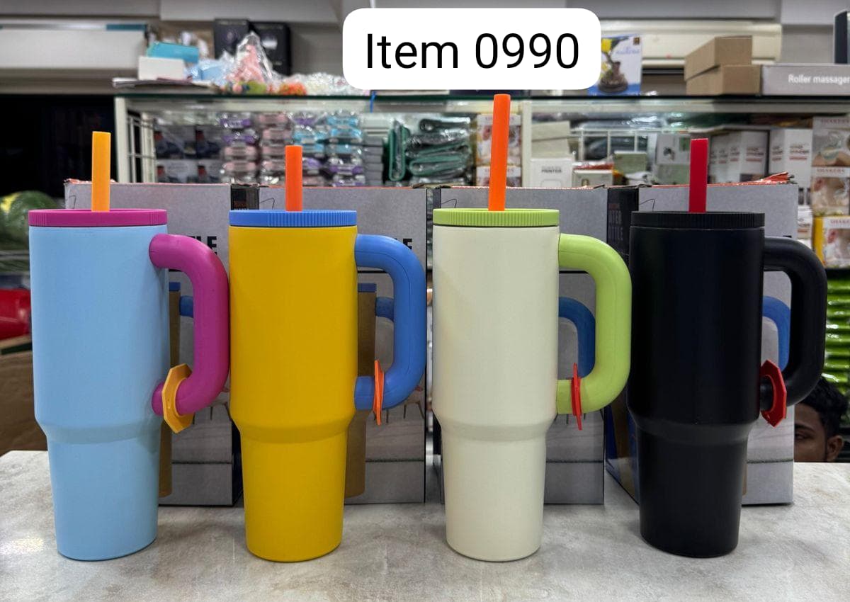 Unique Combination Colours Insulated Stainless Steel Tumbler with Handle and Straw 40oz