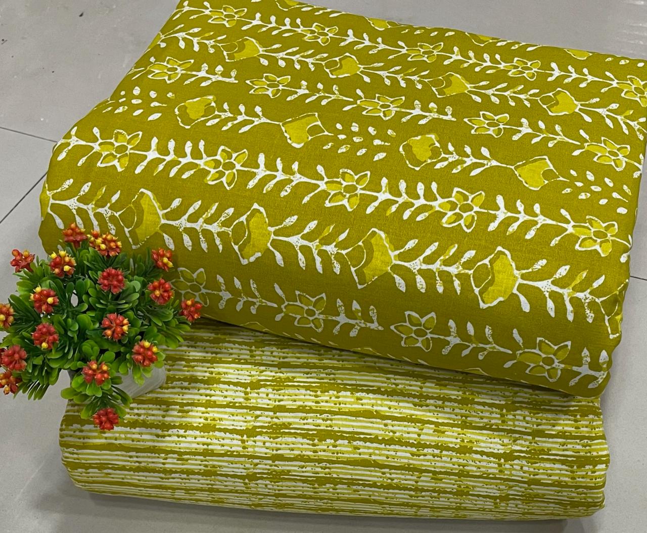 *Jaipur Cotton*

*Top & Bottom concept* 

*FABRIC DETAILS:-*

*TOP:- JAIPUR  COTTON JAIPUR PRINT.*
 *(CUT 2.50MTR.)*

*BOTTOM:- COTTON JAIPUR PRINT* 
  *(CUT2.50MTR.)*